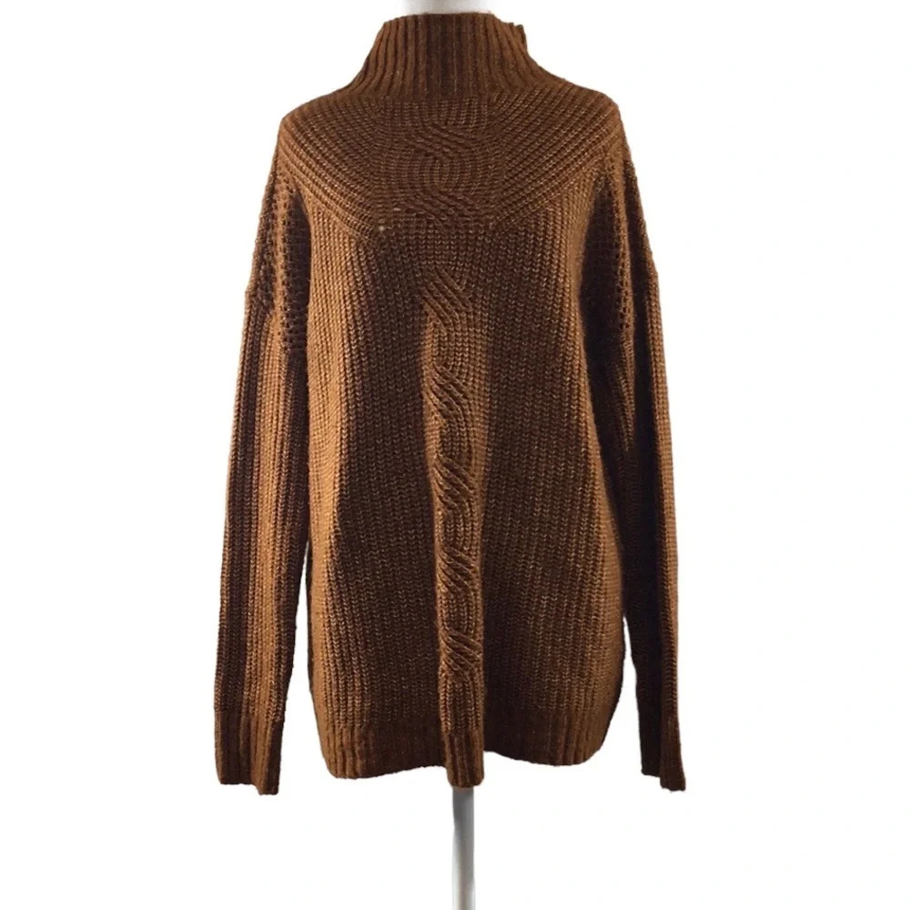 Maurices Caramel Brown Knit Mock Neck Sweater Womens XS Cotton Acrylic Pullover